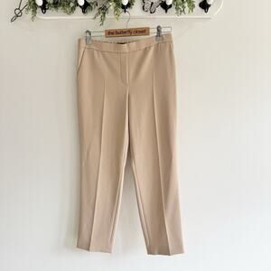 Theory Women’s Tan Pleated Dress Pants Stretch Straight Leg Size 6 GG809